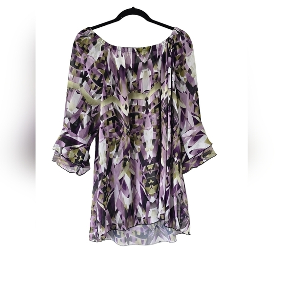 Ashley Stewart Blouse Womens 3/4 Sleeves Purple Green Layered Flowy Bohemian - Picture 1 of 9